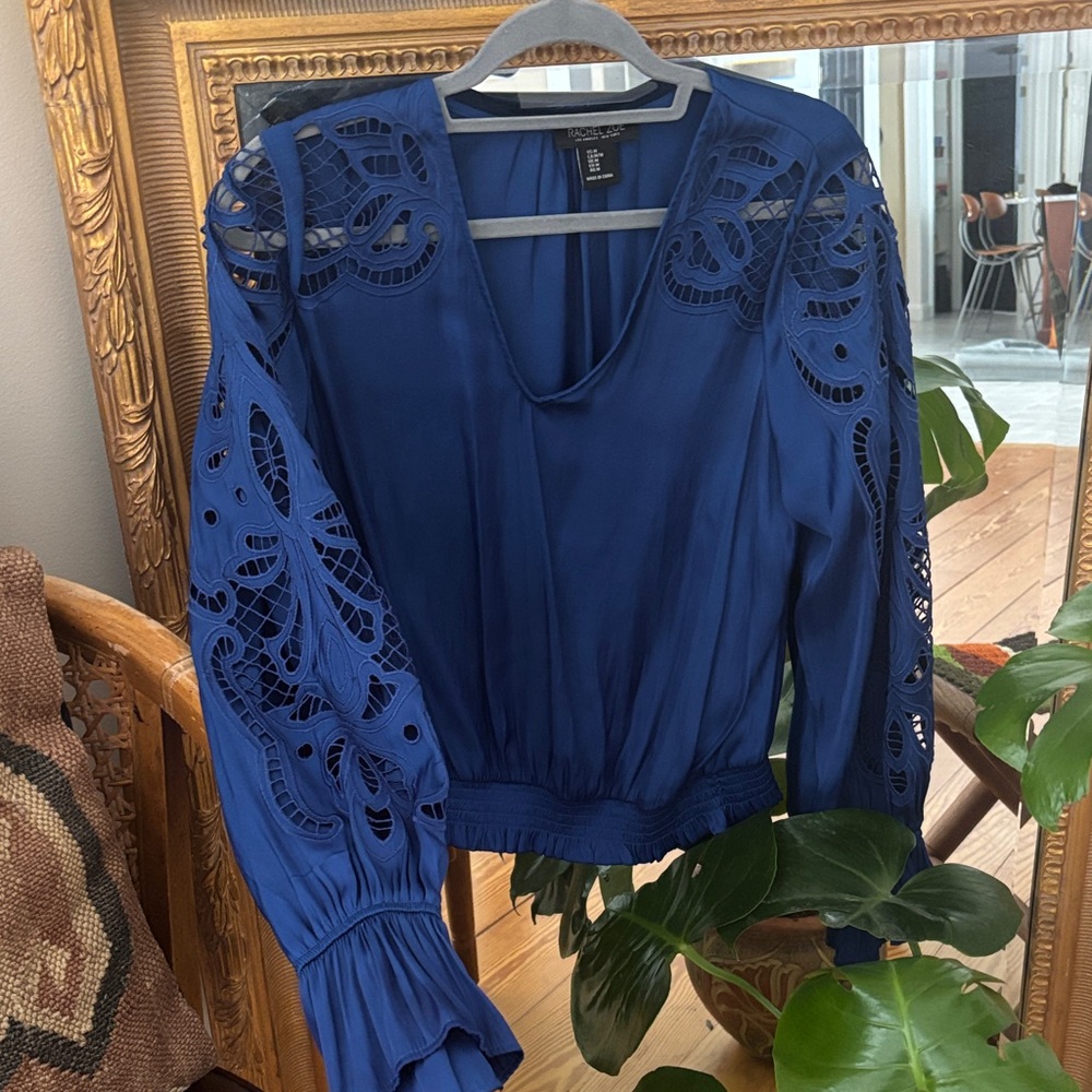 Rachel Zoe Royal Blue Lace Sleeve Blouse